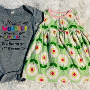 Carter's Gray Bodysuit and Green Floral Dress Set